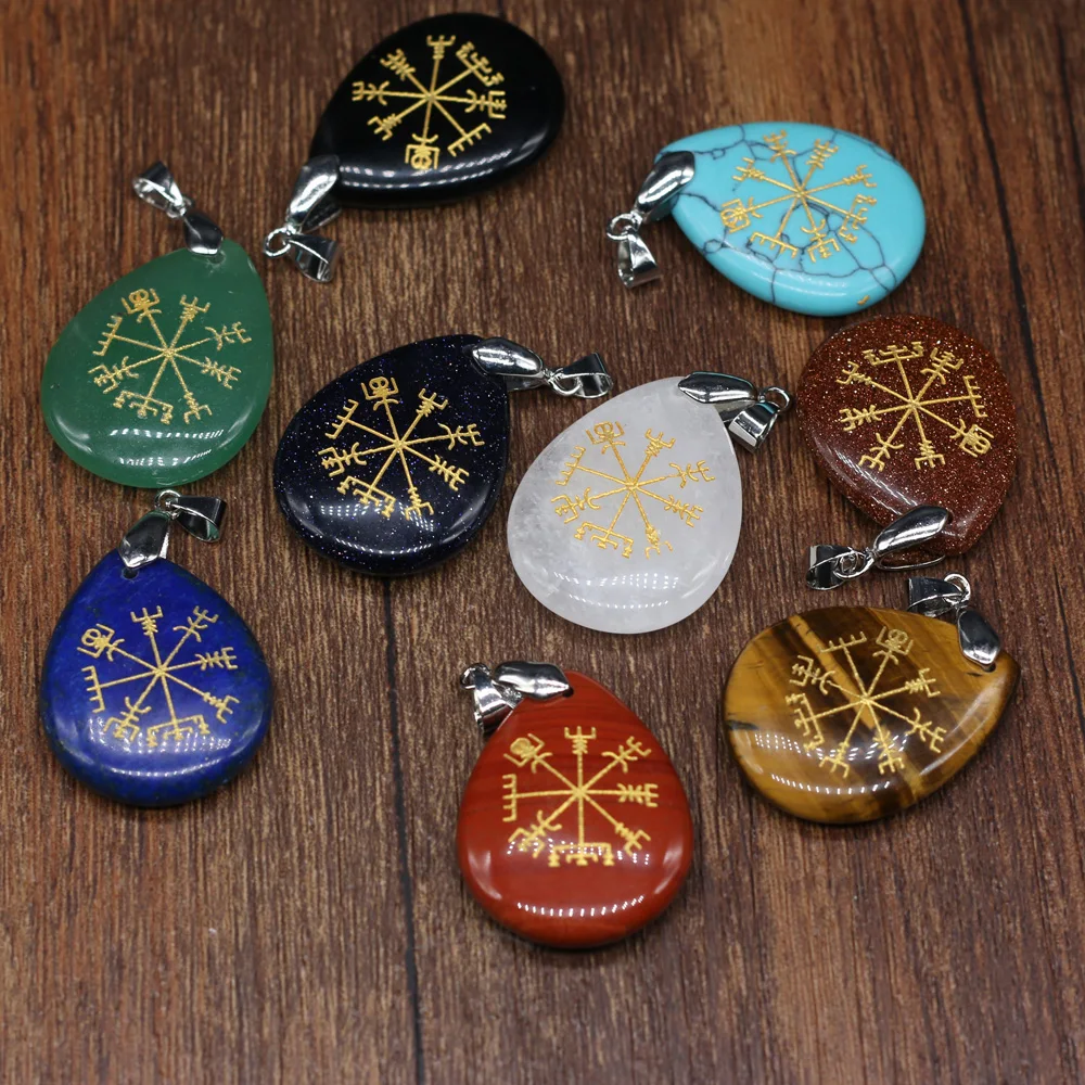 Colgante de Gema curativa de Reiki, piedra Natural, lapislázuli, amuleto tallado en forma de gota para la fabricación de joyas, collar artesanal, novedad de 2024