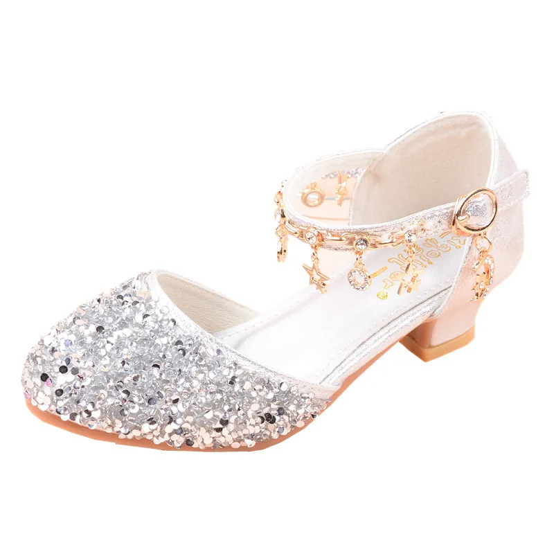 Kids Princess Girls Sandals Glitter Shiny Rhinestone Butterfly Student Party Dance Shoes  Children Summer High Heel