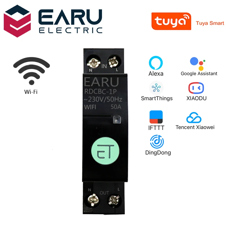 1P+N WIFI Circuit Breaker Smart Time Timer Relay Switch Voice Remote Control by Amazon Tuya Smart House for Alexa Google Home