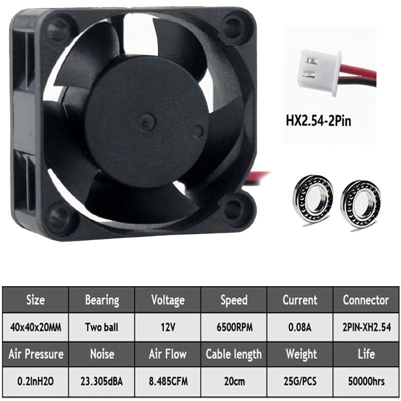 

20PCS Gdstime 12V DC 4010B 2Pin Ball Bearing Radiator Fan For 3D printer 40X40X20MM Mini 4cm Cooling Fan