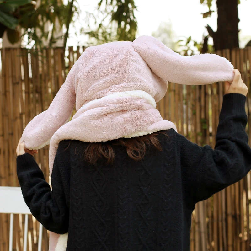 2023 women fashion Cute Cartoon Rabbit ears HatImitation mink Cap girl Winter Warmth Thickened with Scarf gloves one-piece hat