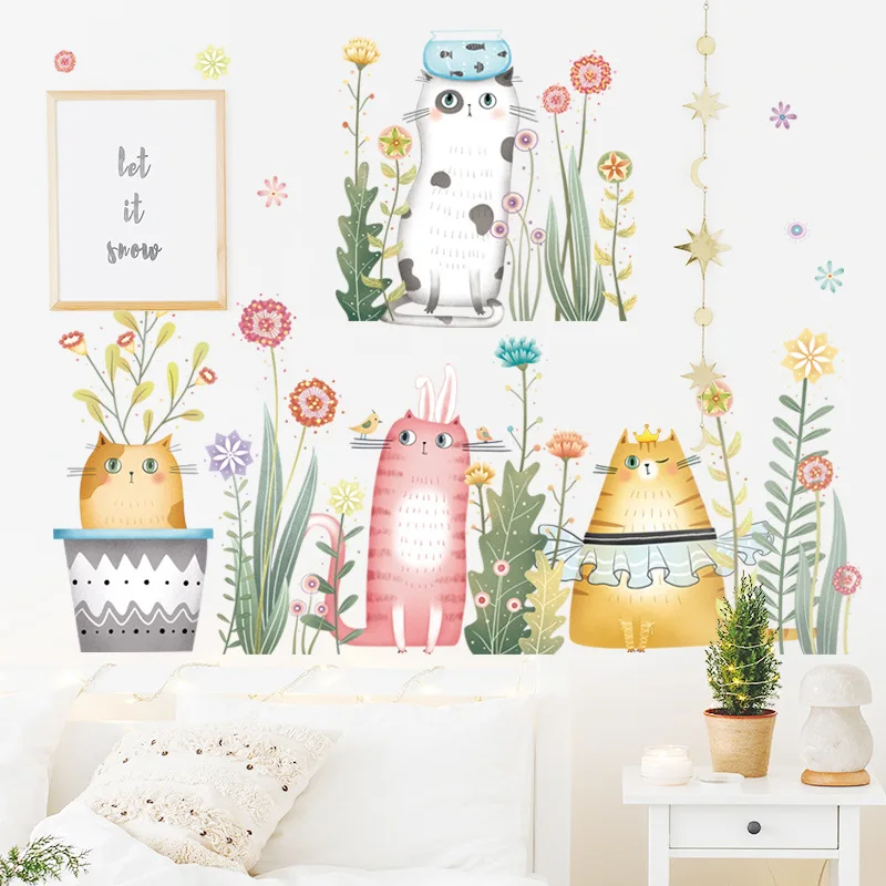 Cartoon cat self adhesive sticker Kindergarten children\'s room stickers Simple skirting line decoration lovely Wall Sticker