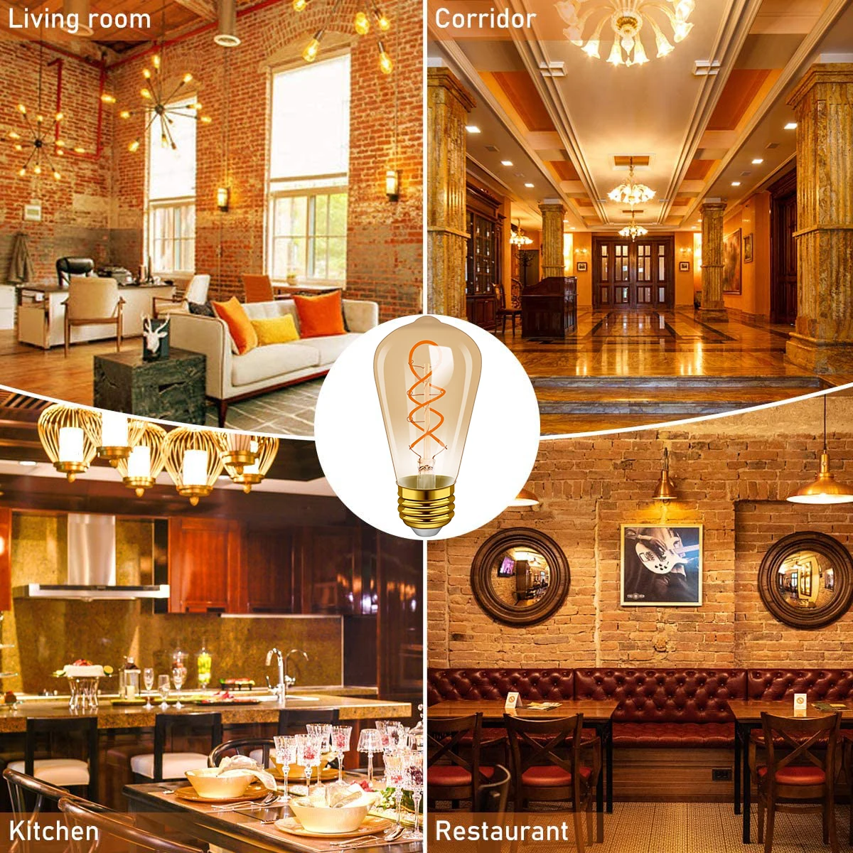 Vintage Edison LED Spiral Filament Light Bulb E27 ST64 4W Amber Warm White Retro Edison Candle Light Bulb 220V Home Decoration