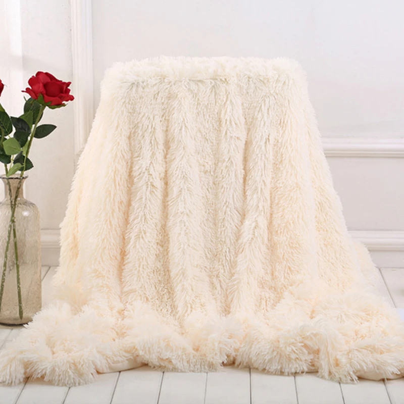 Super Soft faux fur throw blanket Fuzzy Fur Faux Elegant Cozy With Fluffy Throw Blanket Bed Long  Shaggy Soft Warm Bedding Sheet