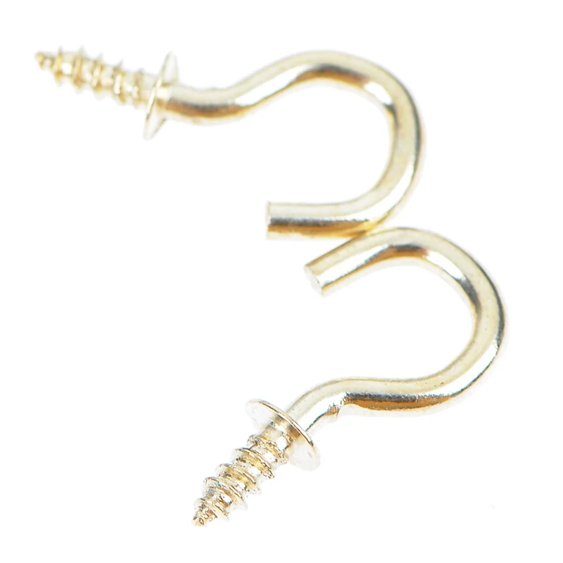 20pcs/lot 1/2 Inches Brass Plated Cup Hooks Shouldered Screw Hanging Hat Coat Peg Hanger Home Office Hardware Hooks