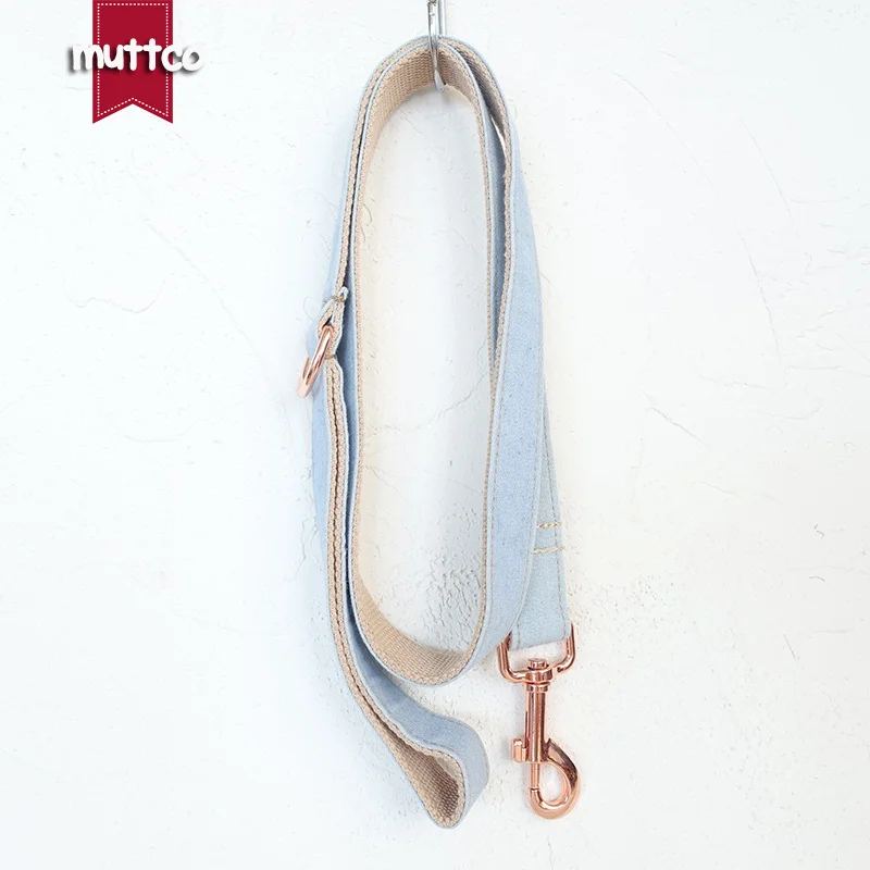 MUTTCO retailing self-design collar THE LIGHT JEAN handmade collar wathet blue and white 5 sizes dog leash UDC034M