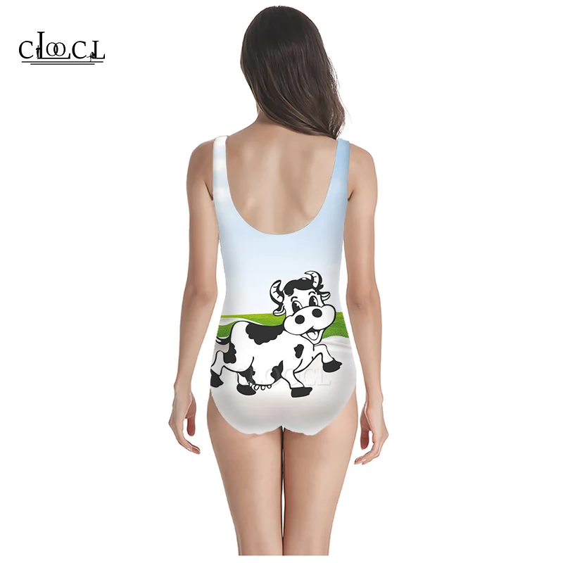 CLOOCL 2021 Fashion Cartoon Cow 3D Print Girls One-piece Summer Swimsuit Bathing Suit Beach Sleeveless Slim Sexy Swimsuit