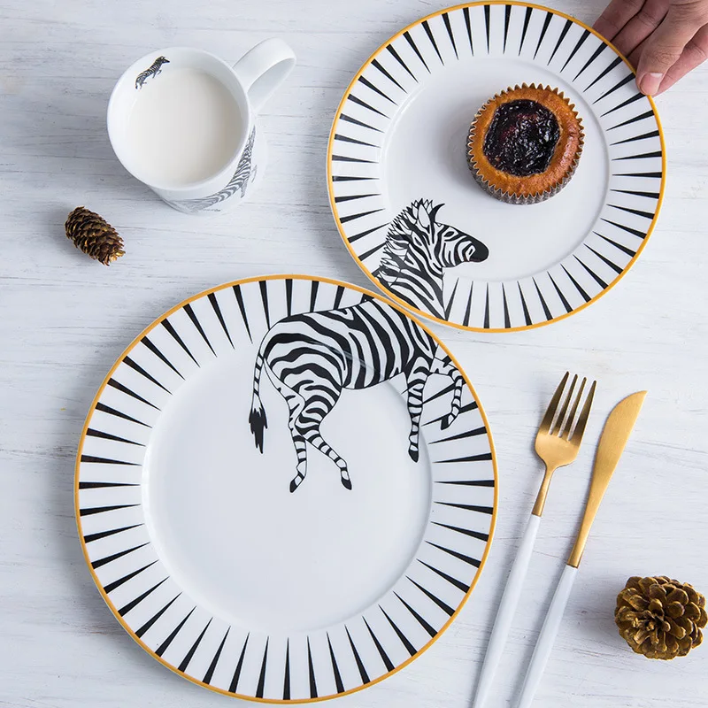 LingAo    Nordic animal pattern ceramic western plate, sushi food