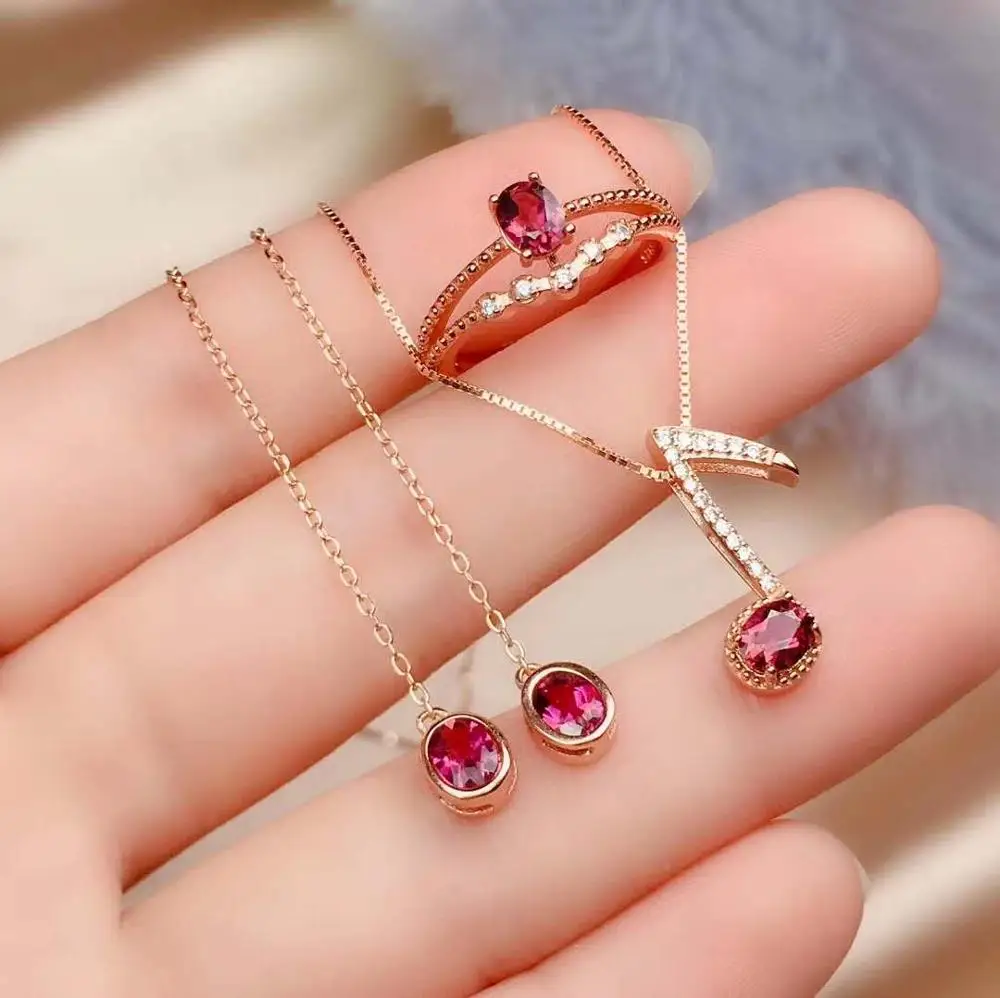 Real Natural Tourmaline jewelry set Natural Real Tourmaline 925 sterling silver 1pc pendant,1pc ring,2pcs Earring