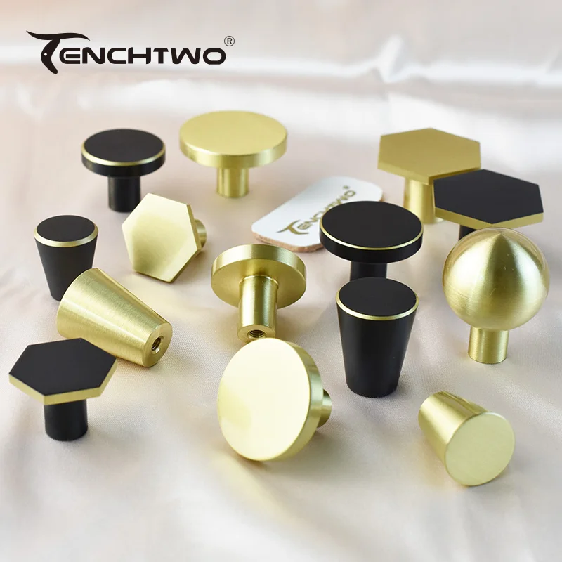 TENCHTWO Round Gold Brass Dresser Knobs Kitchen Cupboard Drawer Pulls Cabinet Door Black Copper Handles Furniture Hardware