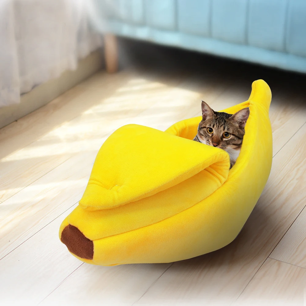 

Banana Cat Bed House Cozy Cute Banana Puppy Cushion Kennel Warm Portable Pet Basket Supplies Mat Beds for Cats Kittens