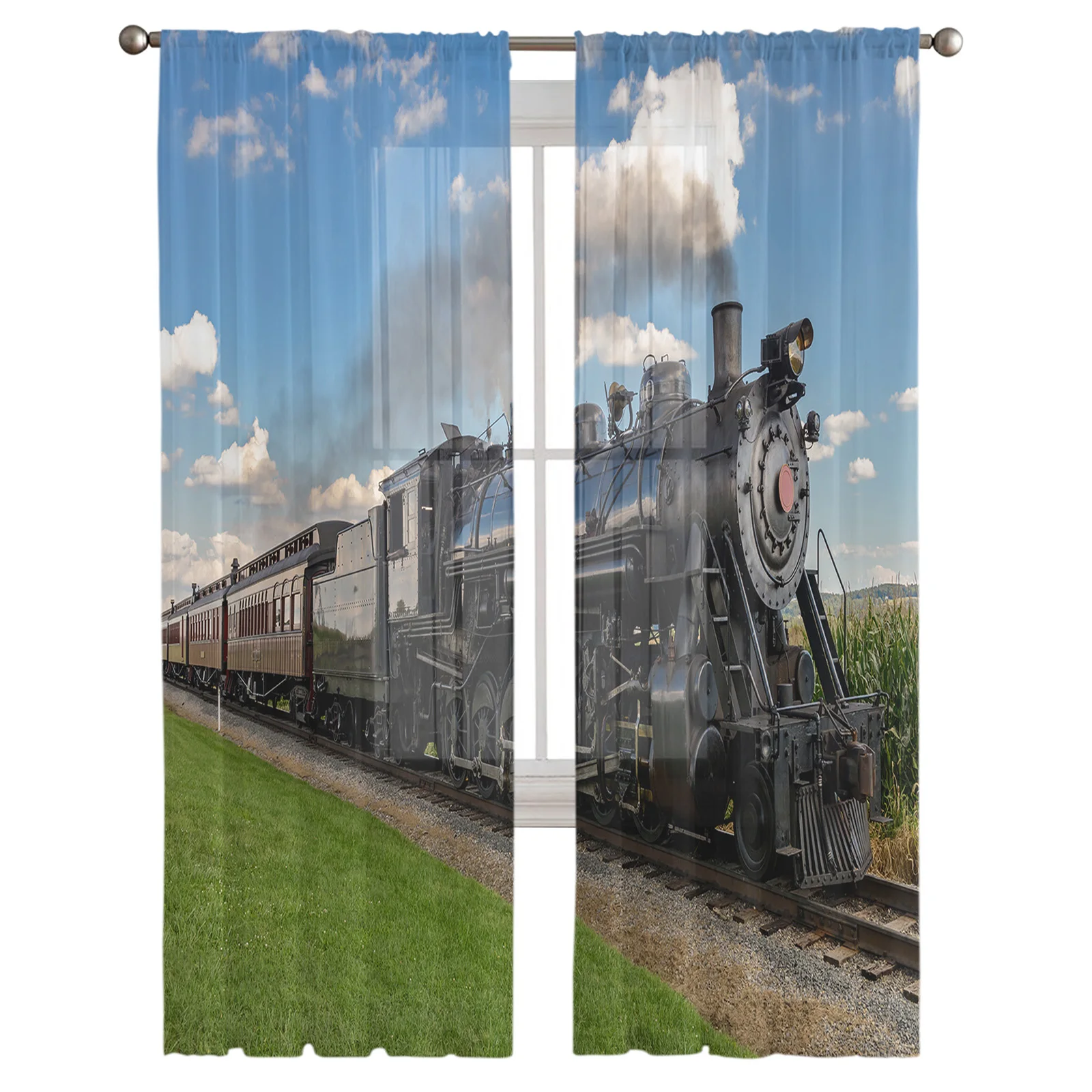 Train And Railway Travel Window Treatment Tulle Modern Sheer Curtains for Kitchen Living Room the Bedroom Curtains Decoration