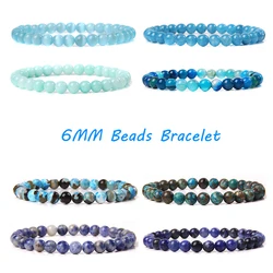 Natural Stone Blue Chalcedony 6mm Beads Bracelets For Women Men Apatite Lapis Lazuli Angelite Agates Tiger Eye Bangles Jewelry