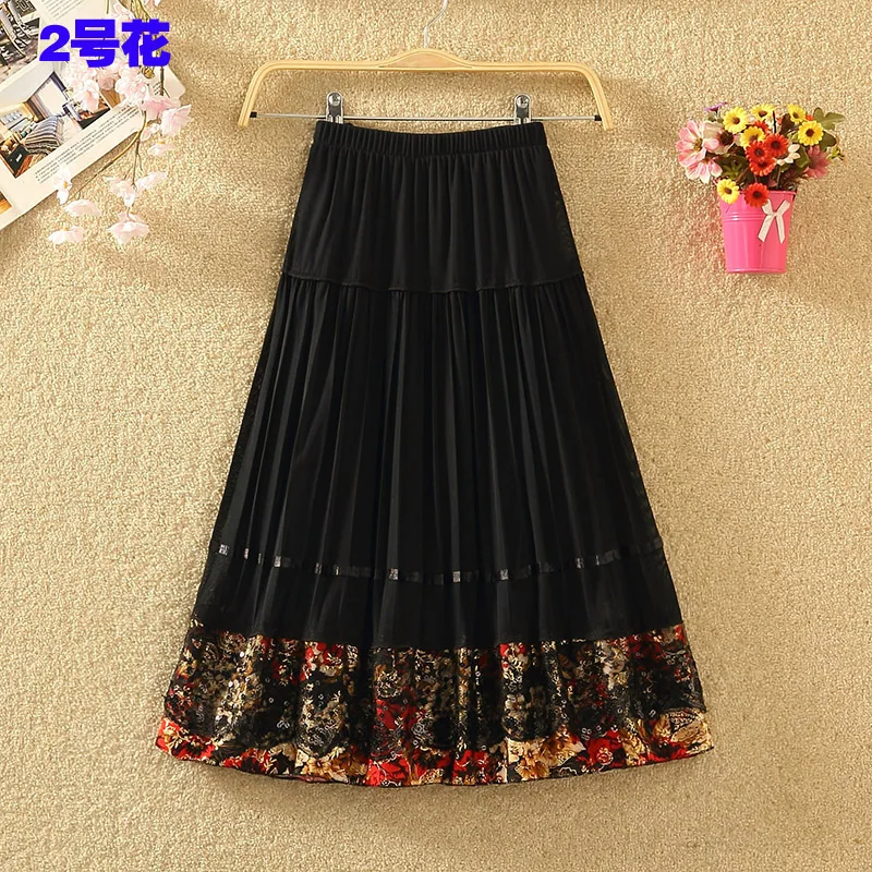 

2023 Summer Skirts Women's Clothing Loose Print Skirt Middle-aged Elderly Skirts Vintage Elastic Waist Pleated Skirts 121a