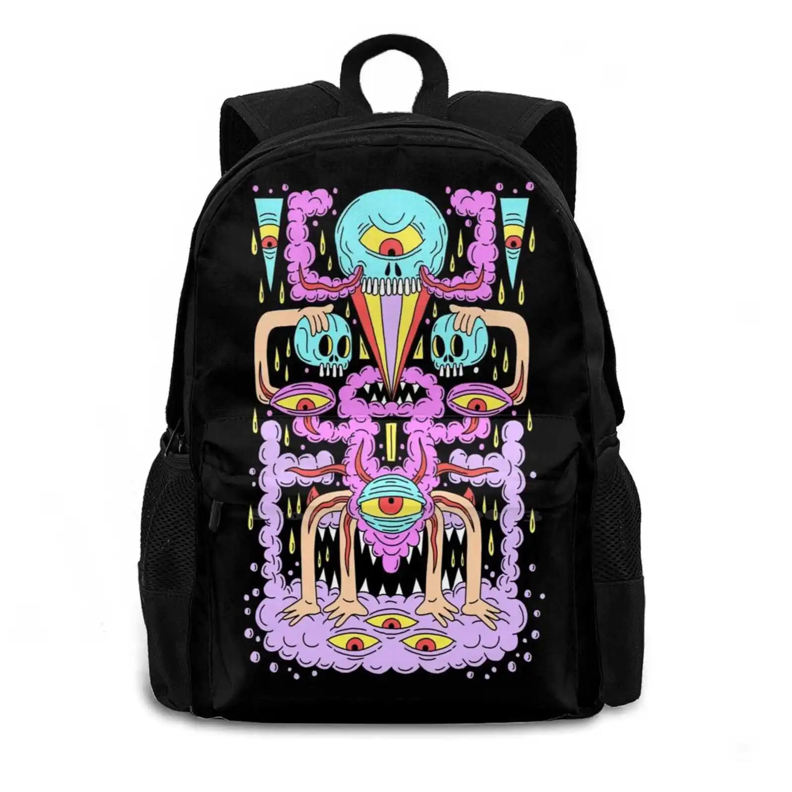 Mochila escolar con diseño de monstruo, morral de Horror, criatura de Halloween, artista Digitalart, novedad