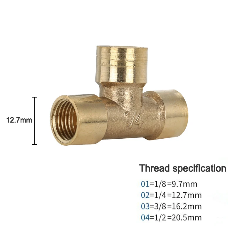 Empalmador de latón en forma de T, Conector de púas de cobre, adaptador de acoplador de aire, agua y aceite, manguera de 3 vías, 1/8, 1/4, 3/8, 1/2"
