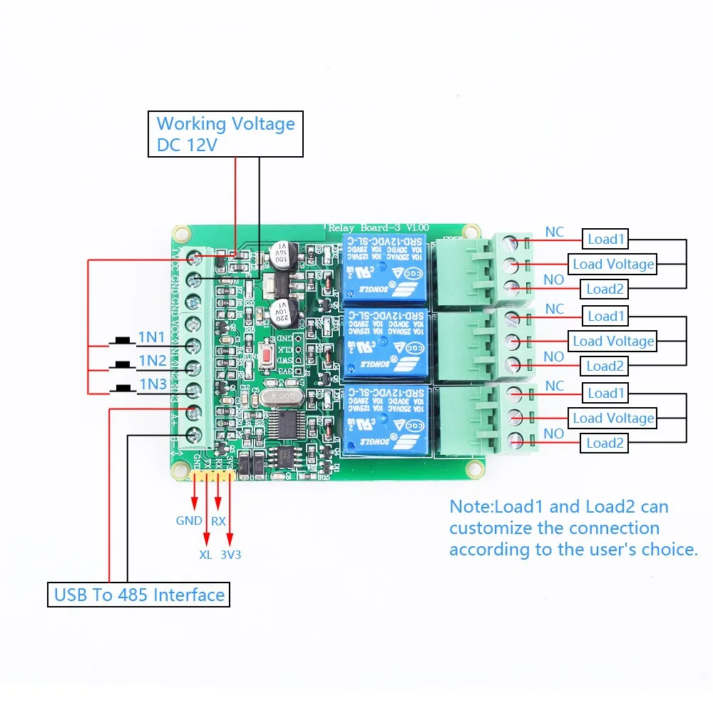 RS485 Modbus-RTU 12V Relay Module Switch Controller for Arduino TTL Communication Interface 1 2 3 4 6 8-Channel