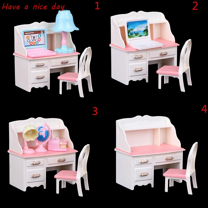 1Set oll play dollhouse furniture desk+lamp+laptop+chair accessories for 1/6 Doll