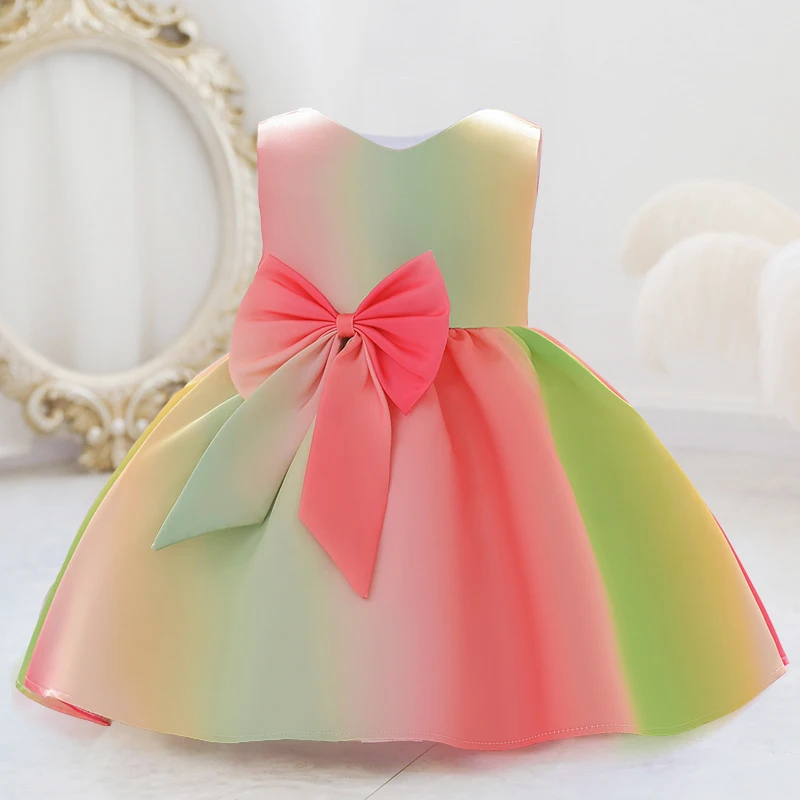 Summer Newborn Baptism 1 Year Birthday Dress For Baby Girl Colorful Princess Dresses Party Dress Child Costumes Gradient