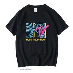 Mtv - Fingerprint 80s Vintage Unisex Black Tshirt Men Tshirts Retro Graphic T Shirts Cotton T Shirt Man Woman Tees Tops