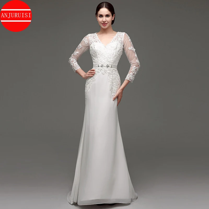 

Three Quarter Sleeves Wedding Dress Mermaid vestido de noiva Sexy V Neck Chiffon Bridal Gown 2020 Elegant Boda robe de mariee