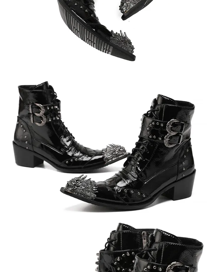 Herren Maßgefertigte Schlangenleder-Stiefel mit Nieten, Mittelhoch, Spitze Zehenkappe, Luxuriöser Singer-Modell-Stil, Bar-Party, Persönlichkeit, Herbstschuhe – Detail 3