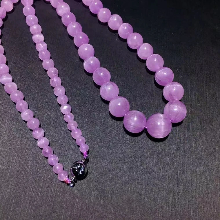 Natural Purple Kunzite Beads Necklace Round 5.1x13.3mm Purple Kunzite Pendant Bracelet Chain AAAAA