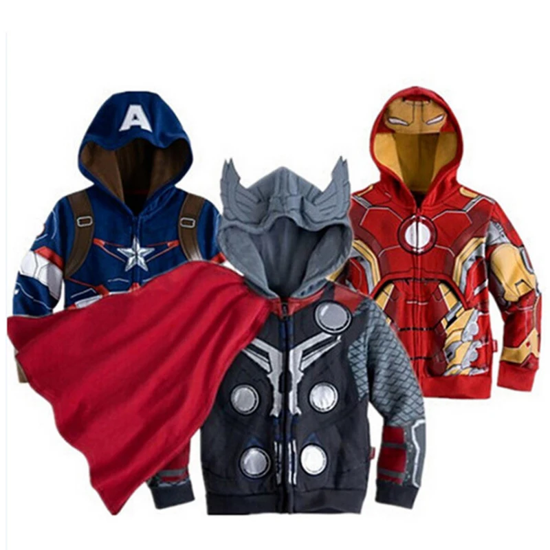 Marvel Sweatshirt Hulk Spider-Man Captain America Avengers Sweater Cartoon Top Zipper Hoodie Children's Clothes