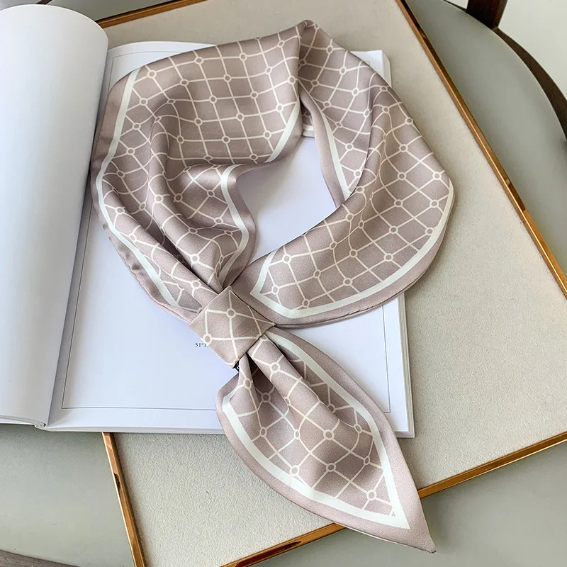 autumn spring Silk Scarf Women Fashion Print plaid Office Small Hair Neck business Scarves