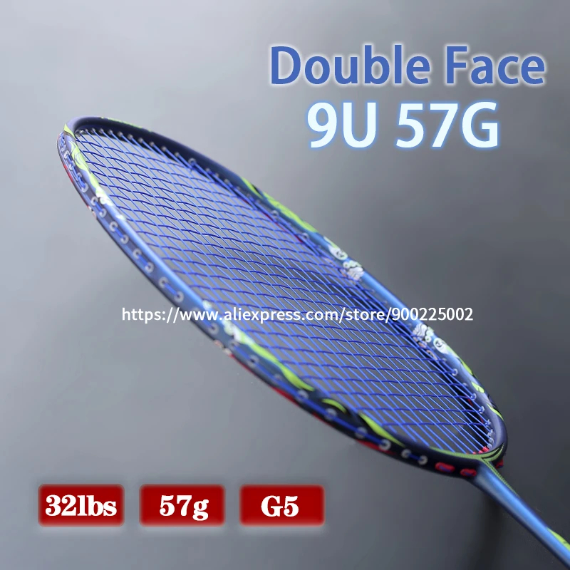 Ulralight 9U 57G Carbon Fiber Badminton Rackets With Bags Strings Professional Racquet Max Tension 32lbs G5 Padel High Speed