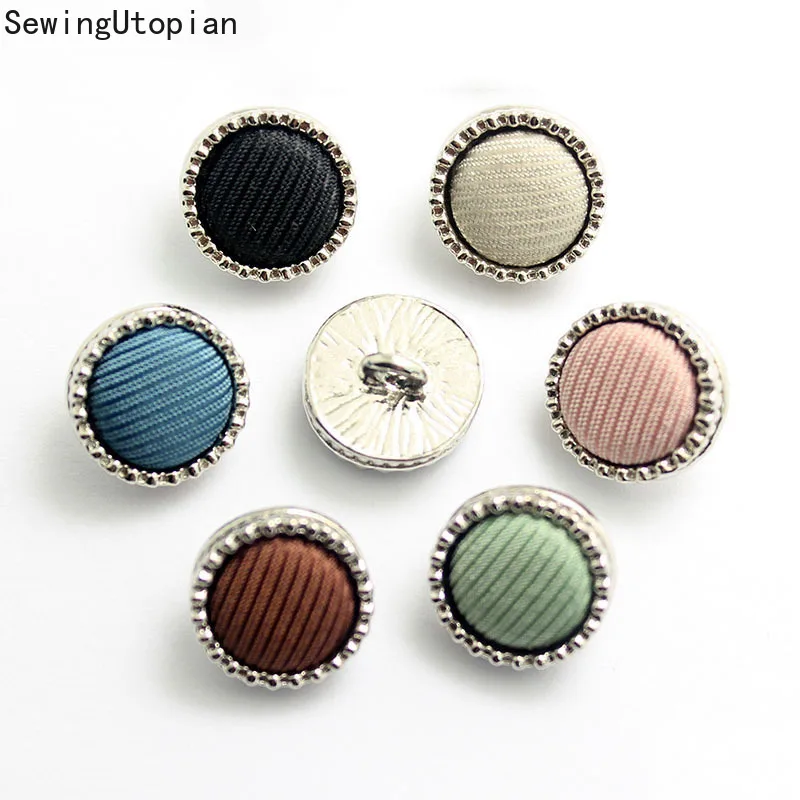 10PCS 12MM Silver Bottom Tooth Edge Stripe Wrapped Cloth Metal Button Women's Shirt Clothing Buttons Clothing Accessories