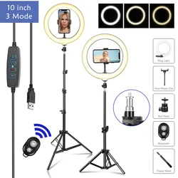 10Inch LED Selfie Ring Light With Tripod and Bluetooth Dimmable Phone Ring Lamp Photographic Lighting with Phone Holder for Live