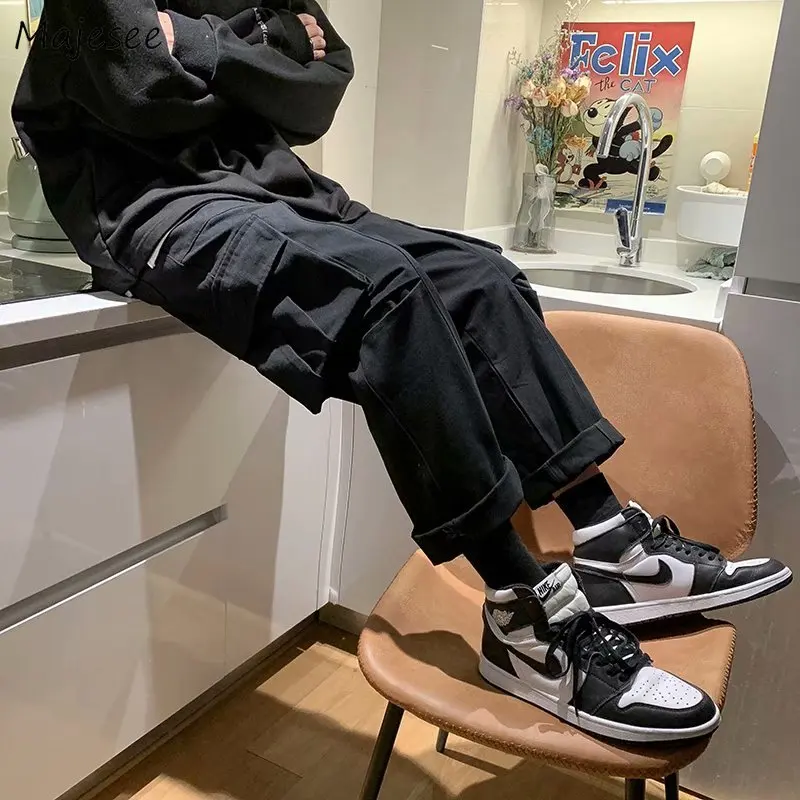 

Cargo Pants Men Spring Loose Korean Style Students Pockets Casual Fashion Baggiest Tactical Joggers Clothing Streetwear Retro