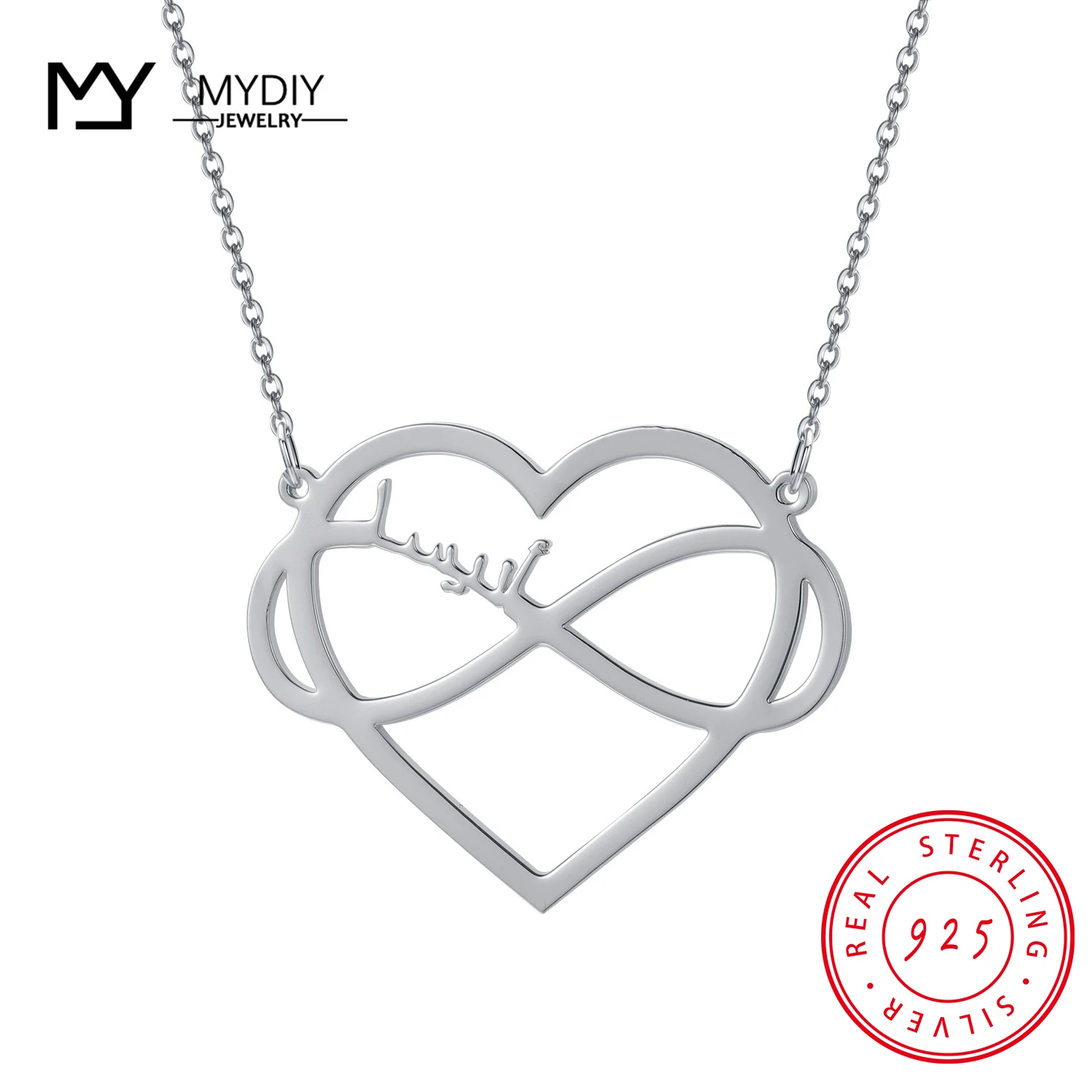 925 Sterling Silver Love Heart + Infinite Loop Arabic Custom Design Personalized Custom Name Necklace Pendant Couple MYDIY 2021