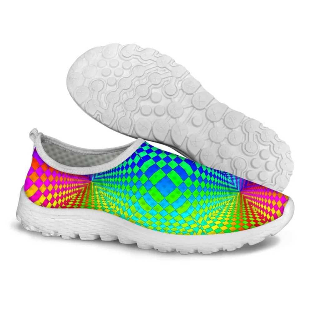 

Trendy Design Classic Argyle Casual Mesh Sneakers Female 3D Printing Pattern Loafers Ladies Breathable Women Slip-on Flat