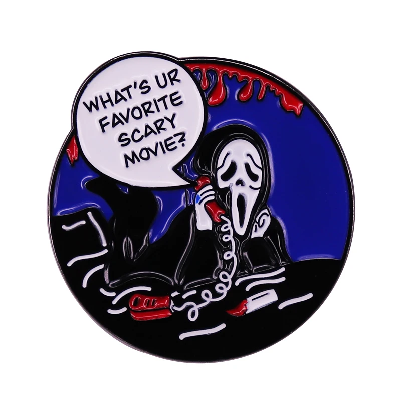 What\'s Your Favorite Scary Movie Scream Killer Enamel Brooch Pin Lapel Metal Pins Brooches Badges Exquisite Jewelry Accessories