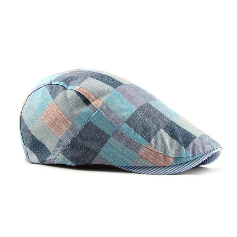 2024 Spring and Summer Color Plaid Newsboy Caps Men Cotton Flat Peaked Cap Women Painter Beret Hats