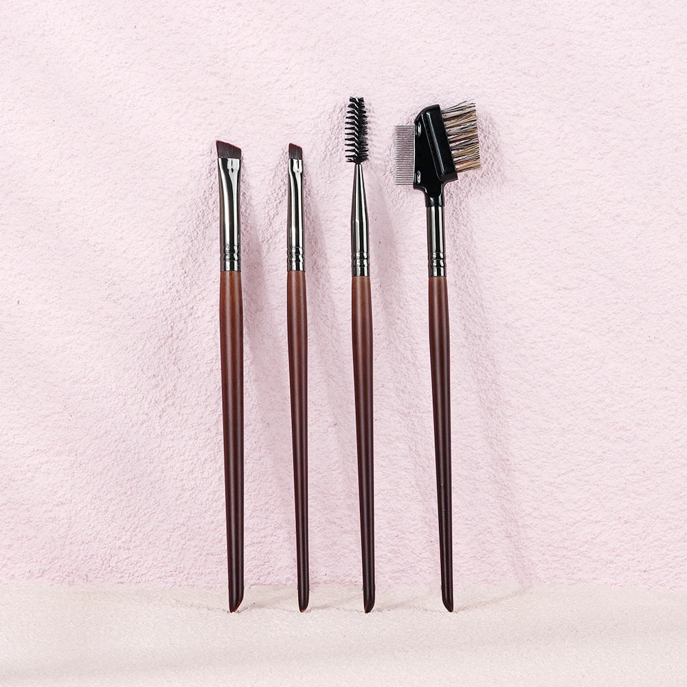 OVW 4PCS Set Abgewinkelt Augenbraue Eyeliner Pinsel Und Spirale Augenbrauen Make-Up Pinsel Holz Griff Dual Kamm Schöne Augen Kosmetik werkzeuge