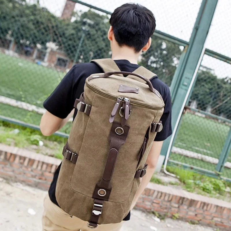 Men Travel Backpack Bag Large Capacity Cylinder Bag Canvas Duffel backpack Suitcase Roulette Travel Bag