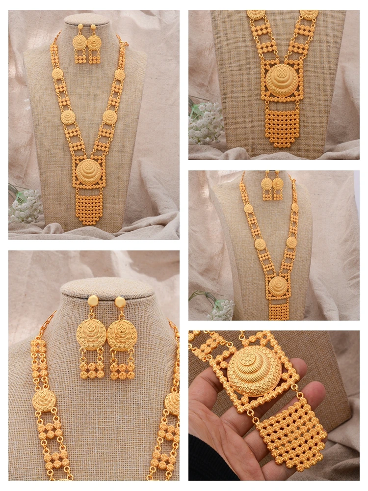 Dubai African Jewelry Sets for Women Girls Arabic Indian Jewelry Gold Color Wedding Jewelry Set
