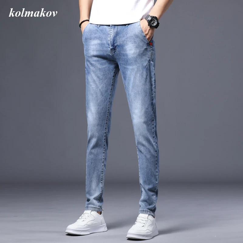 

KOLMAKOV New Arrival Summer Style Men Boutique Leisure Jeans Fashion Casual Solid Men's Pencil Pants Trousers Plus Size 28-36