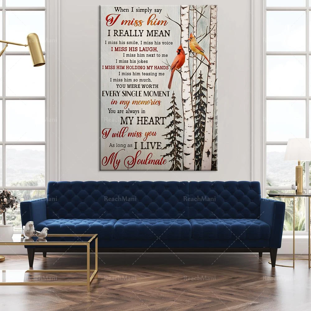 Cardinal Canvas poster I miss my soulmate Canvas poster wall art printing home life decoration