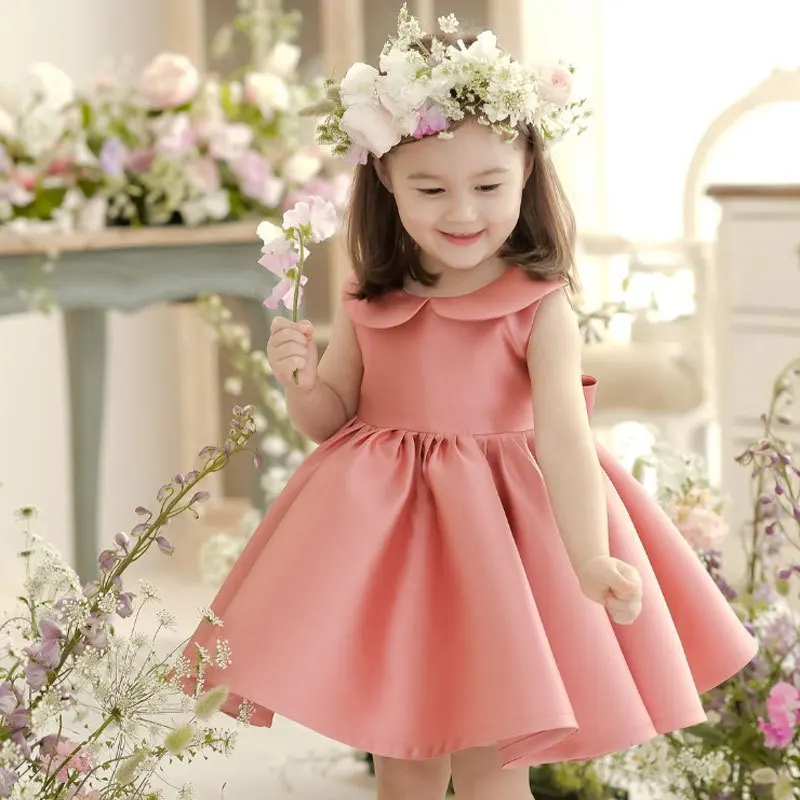 Fashion Girl Princess Vintage Dress Tulle Child Vestido Puff Sleeve Pink Wedding Party Birthday Tutu Dress Child Clothes 1-10Y