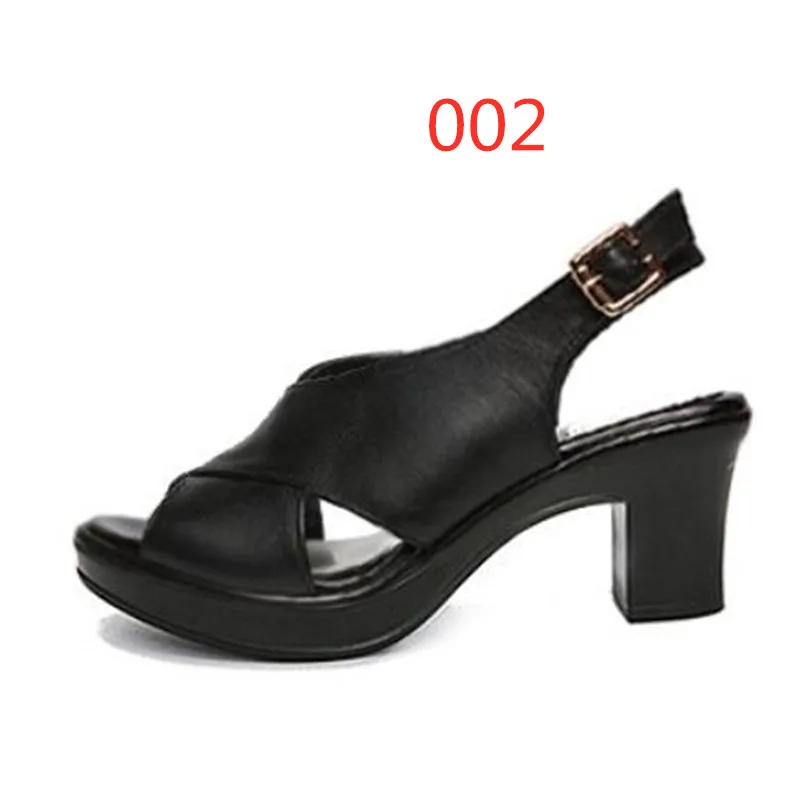 2023 Newest Elegant Open Toe Summer Shoes Woman Cow Leather Sandals Thick With High-heeled Sandals Plus Size Women Shoes Sandals