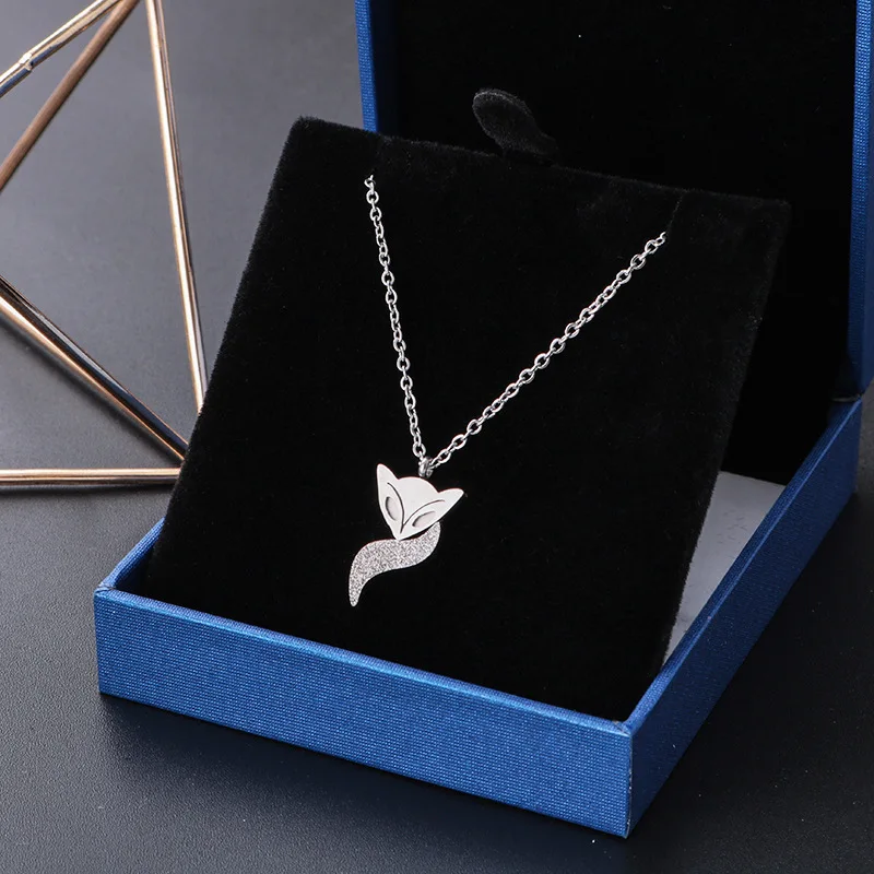 Stainless Steel Fox Pendant Necklace Trendy Animal Choker Chain Rose Gold Color Necklaces for Women Jewelry Christmas Gift