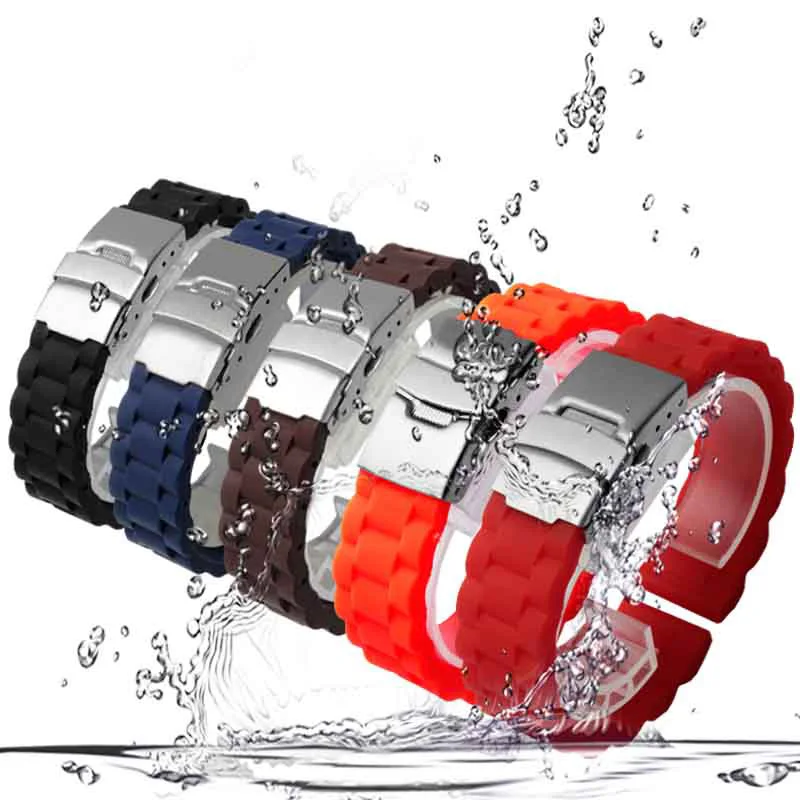 PEIYI Waterproof Silicone watchband 16mm 18mm black red orange strap for Huawei B3 B5 smart sport bracelet Quick release