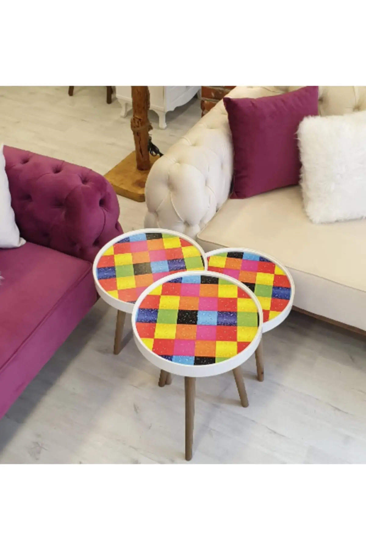 3 stücke Bunte Checkers Zigon Kaffee Tisch