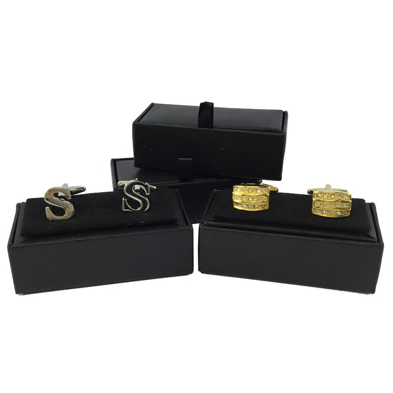 Black Cufflink Twins Box Imitation Paper Jewelry Boxes Business Wedding Party Gift Box 8*3.8*2.8Cm Personalised Jewellery Holder