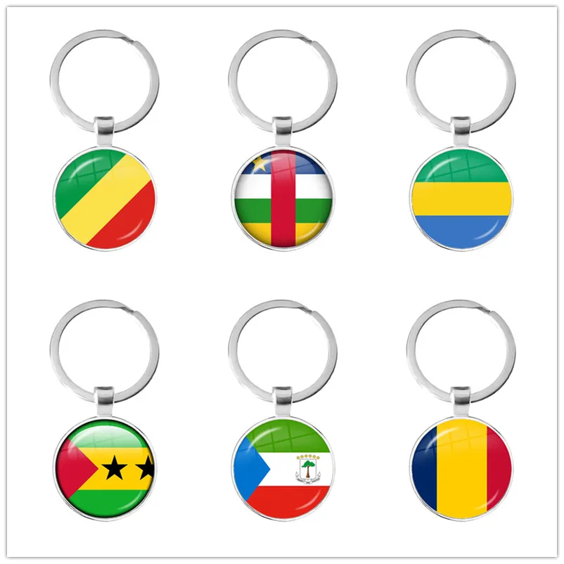 Chad,Central African,Equatorial Guinea,Gabonese,Congo,Sao Tome And Principe National Flag Keychain Glass Cabochon Key Rings Gift