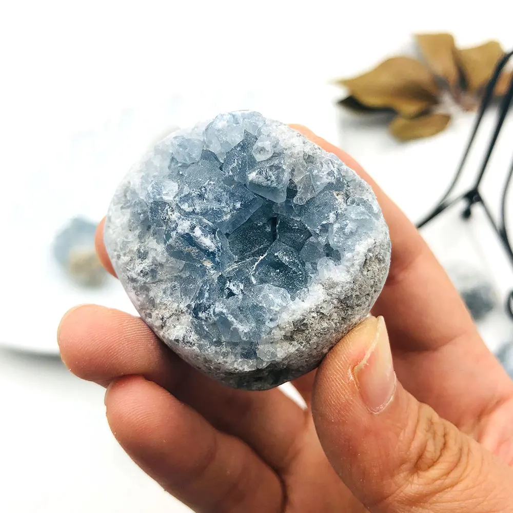 1PC Random Natural Raw Blue Celestite Quartz Crystal Cluster Healing Stones Specimen Home Decoration Crafts Ornament Druzy Geode